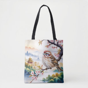 Tote Bag Imaginaire mignon Fleur d'oiseau chinois