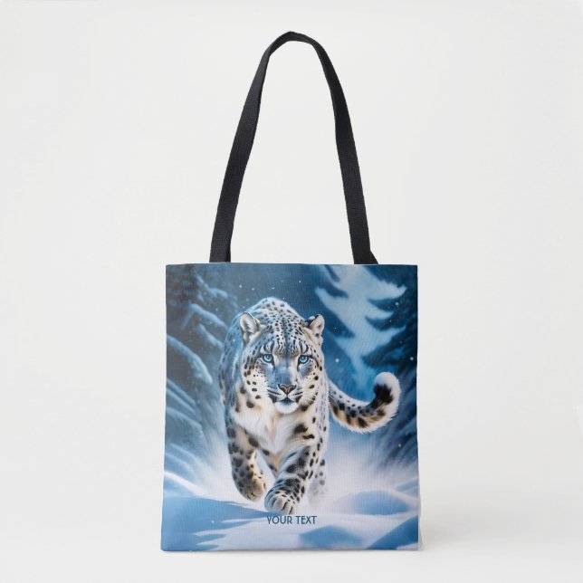 Tote Bag Imaginaire mignon léopard de neige en course (Devant)