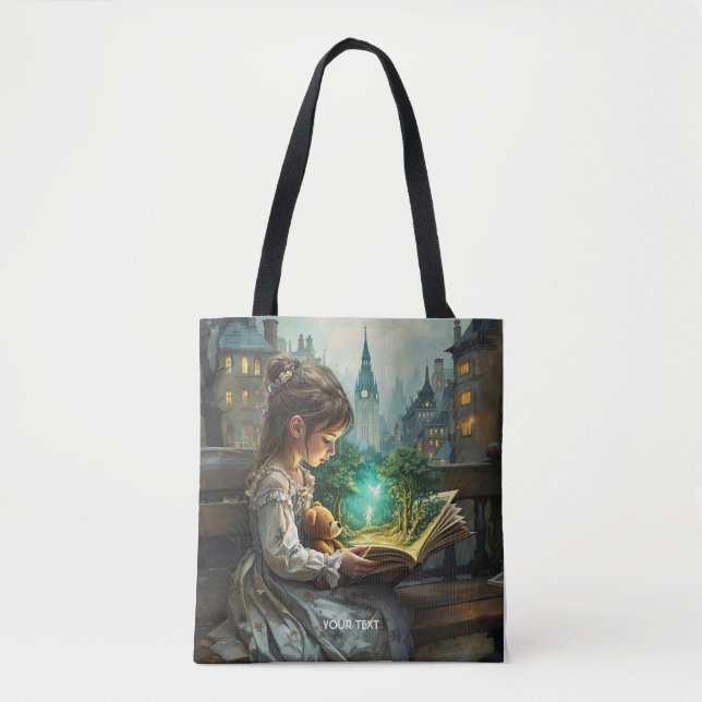 Tote Bag Imaginaire mignonne jeune fille lecture (Devant)