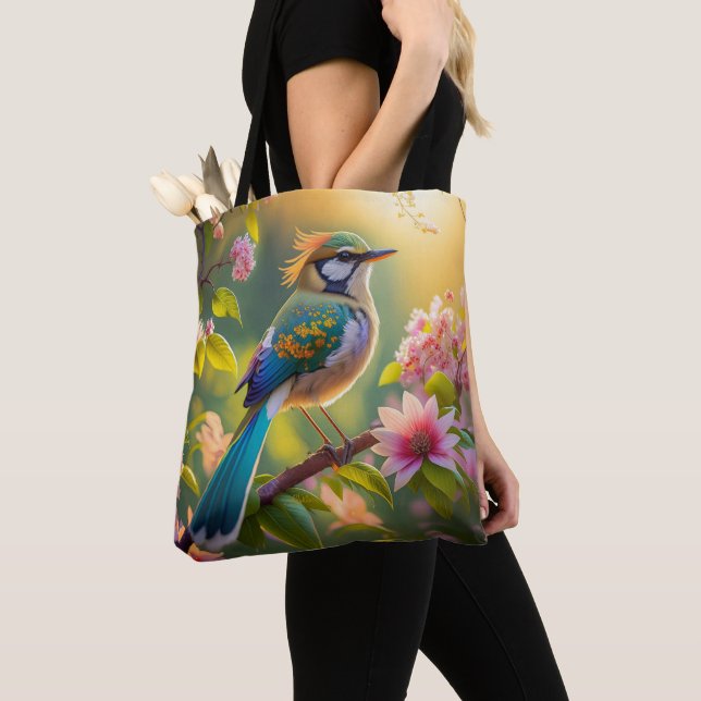 Tote Bag Imaginaire Turquoise à ailes vert (De près)