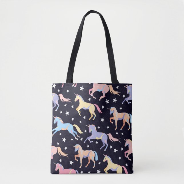 Tote Bag Imaginaire Unicorne foncé : Magique Sans Seamless. (Devant)
