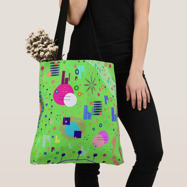 Tote Bag Impression abstraite vert citron (De près)
