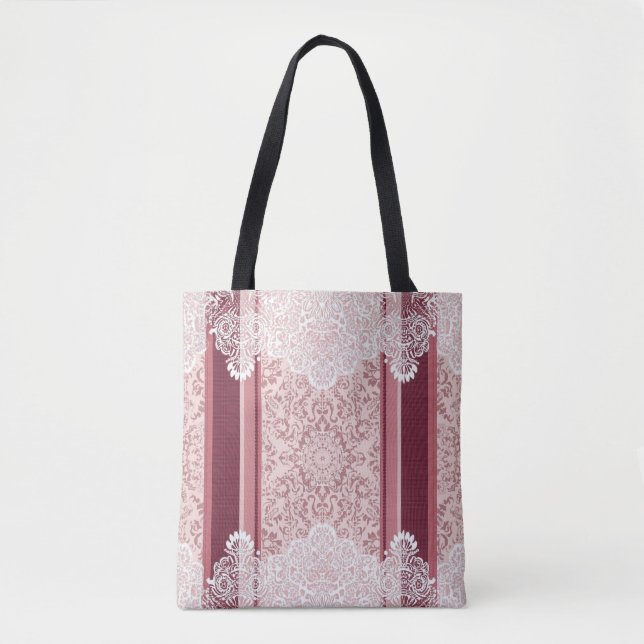 Tote Bag Impression boho paisley rouge et blanc art IA  (Devant)