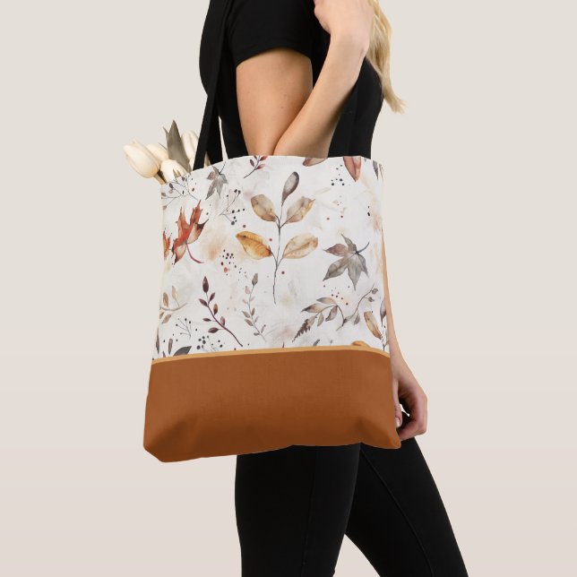 Tote Bag Impression botanique de feuilles d'automne cosy à  (De près)