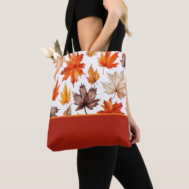 Tote Bag Impression botanique de feuilles d'automne lumineu (De près)