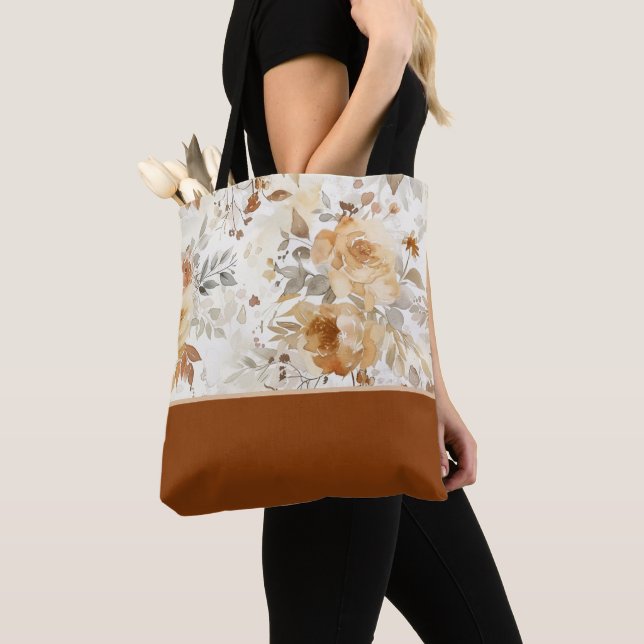 Tote Bag Impression botanique florale d'automne cosy à bloc (De près)