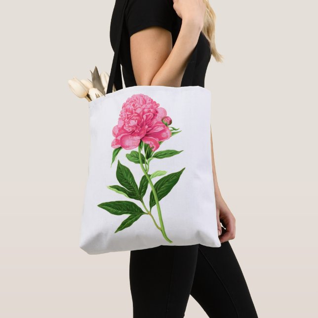 Tote Bag Impression Botanique vintage, Peine Rose Pastel (De près)