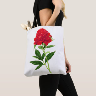 Tote Bag Impression Botanique vintage, Peine Rouge Profonde