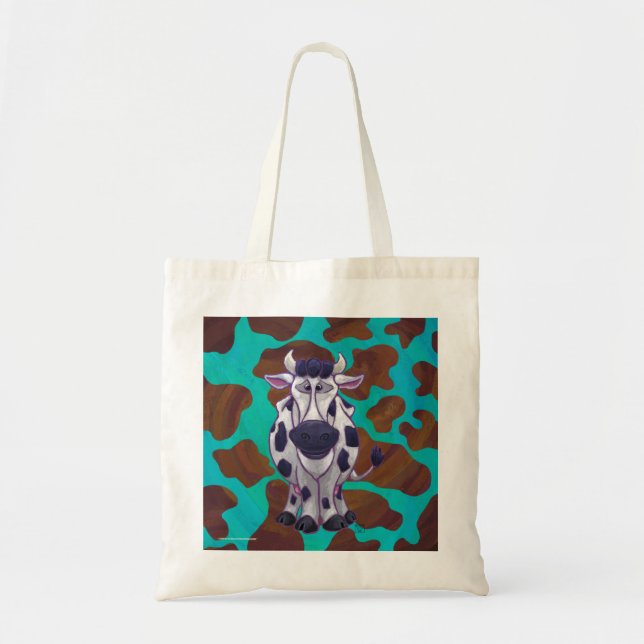 Tote Bag Impression Brown et Turquoise de vache (Devant)
