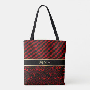 Tote Bag Impression d'animal léopard rouge monogramme