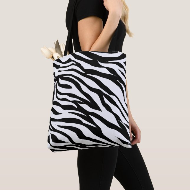 Tote Bag Impression d'animal zèbre noir et blanc  (De près)