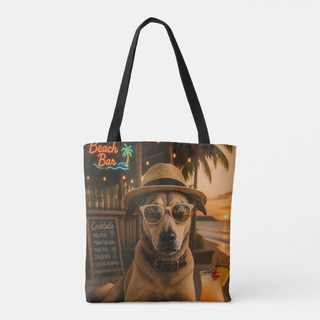 Tote Bag Impression d'art mural de chien de plage drôle (Dos)