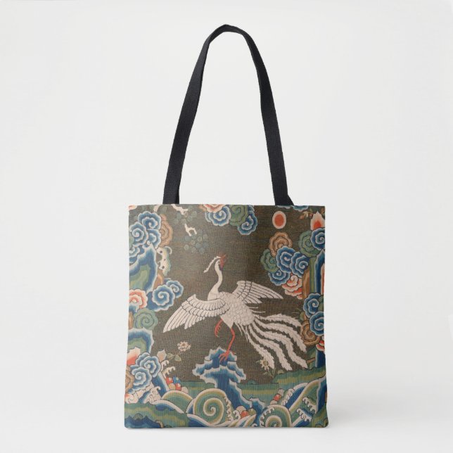 Tote Bag Impression de broderie en soie blanche antique chi (Devant)