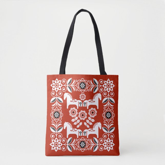 Tote Bag Impression de cheval suédois Dala vert (Devant)