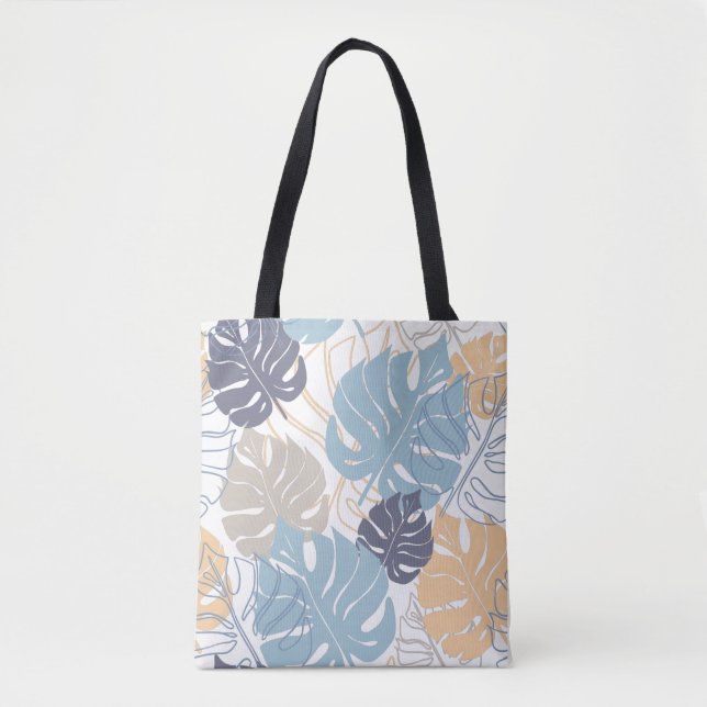 Tote Bag Impression de feuilles de monstera bleues et jaune (Devant)