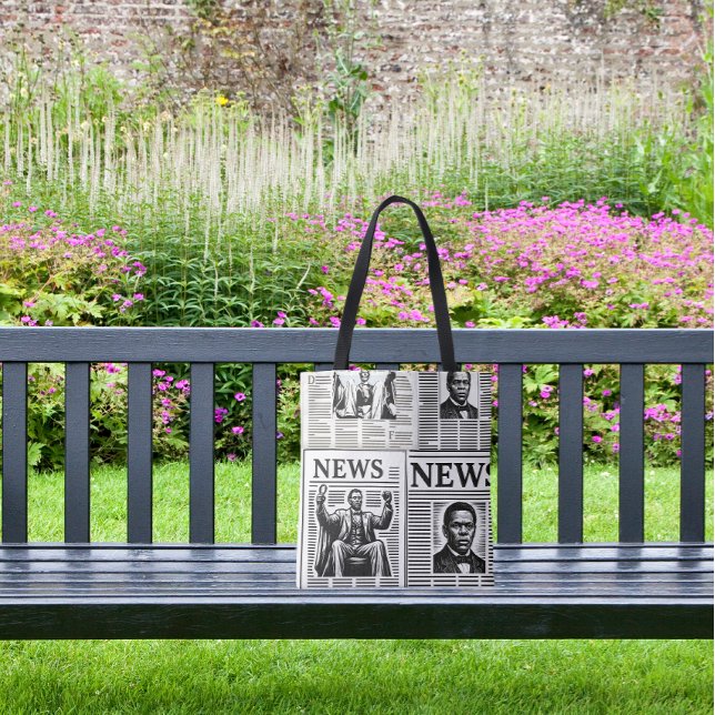 Tote Bag Impression de journal noir et blanc Juneteenth  (Créateur téléchargé)