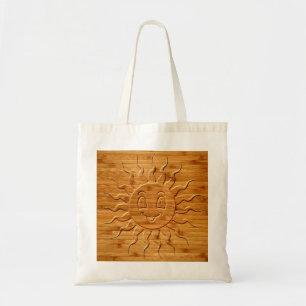 Tote Bag Impression De La Face Solaire Souriante En Bois
