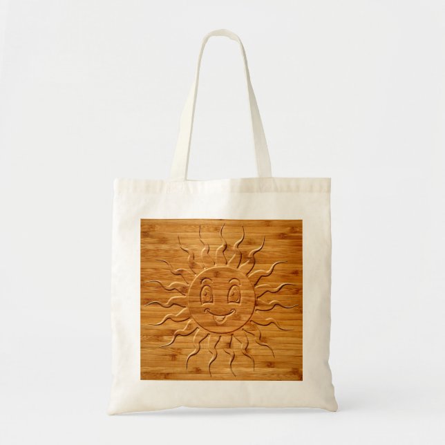 Tote Bag Impression De La Face Solaire Souriante En Bois (Devant)