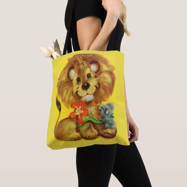 Tote Bag impression de lion et de souris (De près)