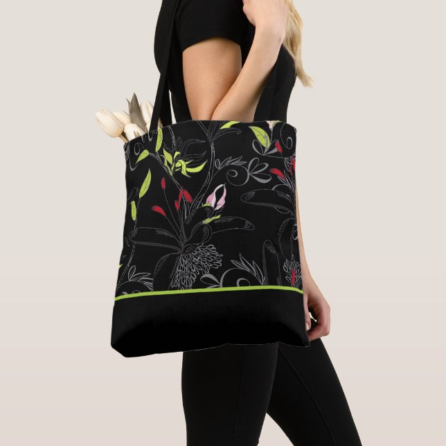 Tote Bag Impression florale noire (De près)