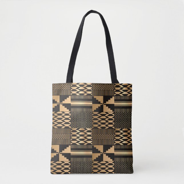 Tote Bag Impression Kwanzaa Kente (Noir/Or) (Devant)