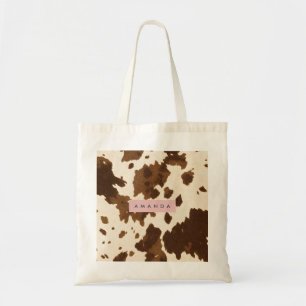Tote Bag Impression Personnalisée en Cuir de Vache Brun Rus