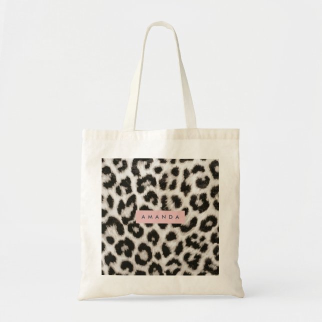 Tote Bag Impression personnalisée léopard noir et blanc gra (Devant)