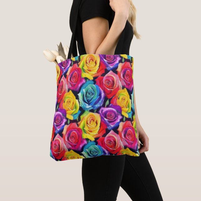 Tote Bag Impression riche de rose à l'aquarelle, motif flor (De près)