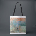Tote Bag Impression, Sunrise 1872 Claude Monet<br><div class="desc">Oscar-Claude Monet (UK: /ˈmneɒ/, US: /ʊˈneɪ, madeˈ-/, French: [dmning]; 18 novembre 1840 - 5 december 1926) ce qui a French painter and founder impressiof painist ting who is as key precursor to modernism, especially in his attempts to paint nature as he perceived it.[1] During his long career, ce que la...</div>