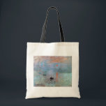 Tote Bag Impression, Sunrise, Claude Monet, 1872<br><div class="desc">Oscar-Claude Monet (14 novembre 1840 - 5 décembre 1926) était un peintre français, un fondateur de la peinture impressionniste française et le praticien le plus constant et le plus prolifique de la philosophie du mouvement d'exprimer ses perceptions avant la nature, surtout en ce qui concerne la peinture en plein air...</div>