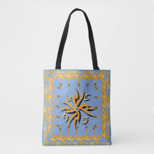 Tote Bag Impression tribale bleue et orange 
