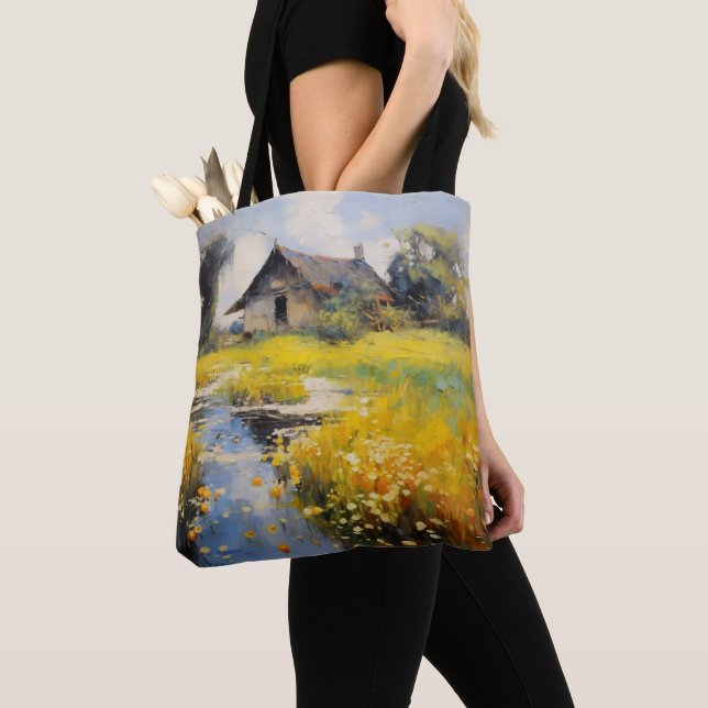 Tote Bag Impressionnisme de maison ancienne à la campagne (De près)