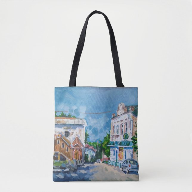 Tote Bag Impressionniste Imprimé De Vue Générale De Villes  (Devant)