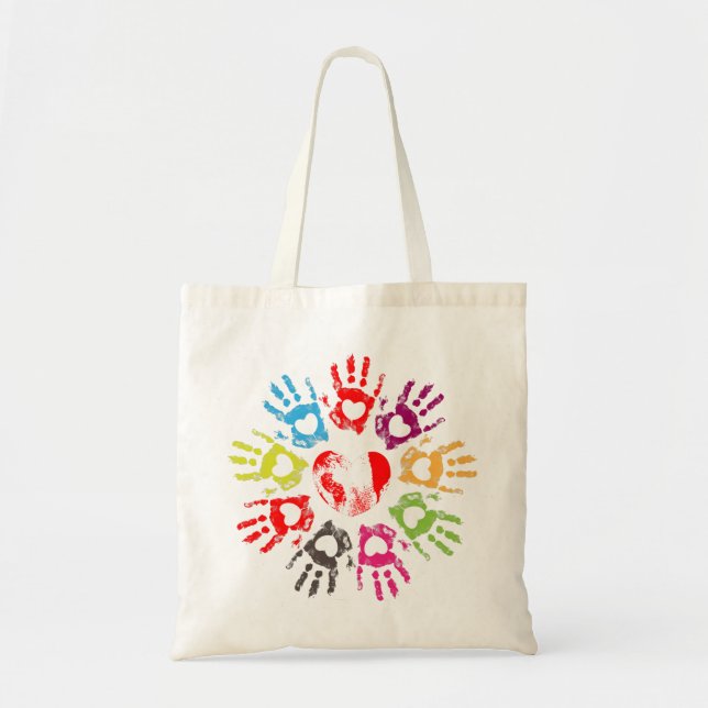Tote Bag Imprimantes Et Coeurs Colorés À La Main (Devant)