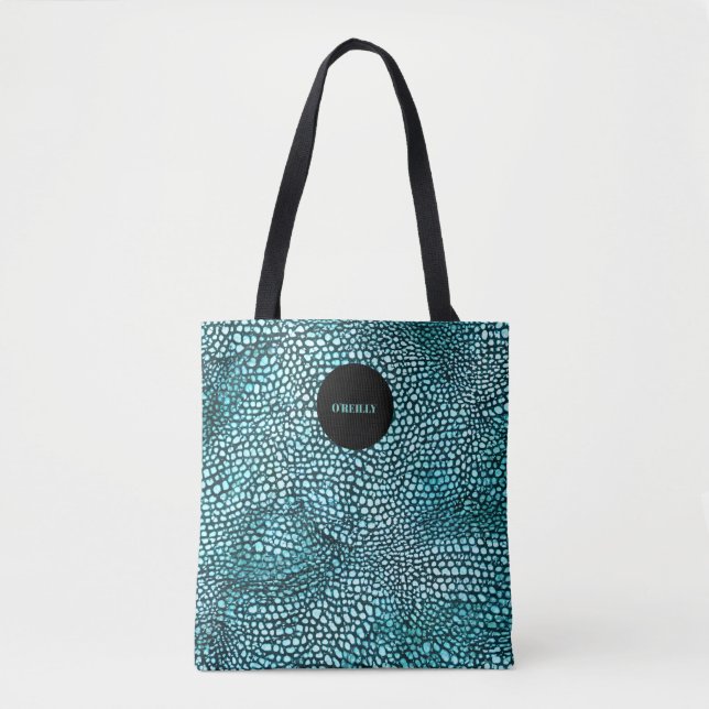 Tote Bag Imprimé Animal Bleu | Monogramme Moderne (Devant)