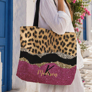 Tote Bag Imprimé animal girly chic rose pailleté monogramme