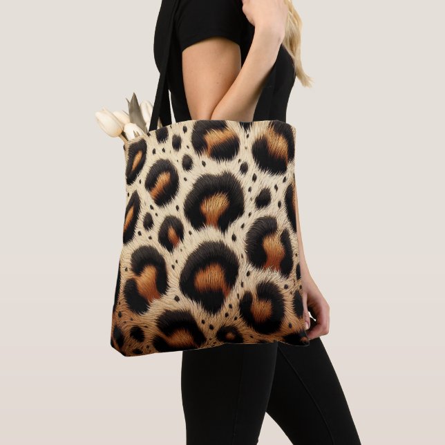 Tote Bag Imprimé animalier taches de fourrure léopard beige (De près)