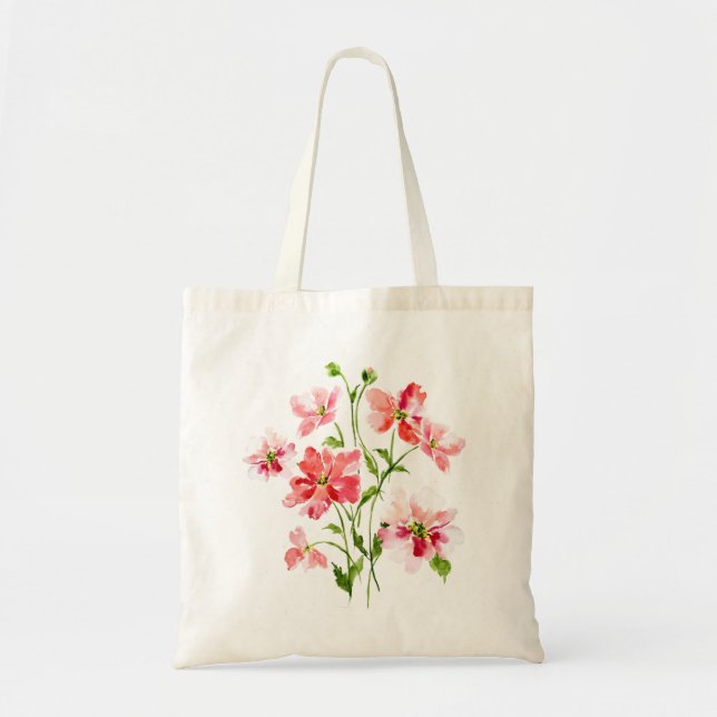 Tote Bag imprimé de fleurs sauvages rose rouge (Devant)