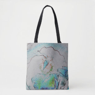 Tote Bag imprimé fleur Abstrait en vert bleu vert