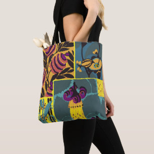 Tote Bag Imprimé floral violet et sarcelle maximaliste vibr
