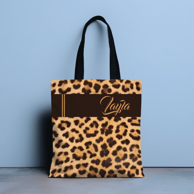 Tote Bag Imprimé léopard personnalisé avec nom en script do (Créateur téléchargé)
