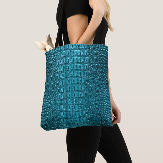 Tote Bag imprimé turquoise turquoise aqua bleu alligator te (De près)