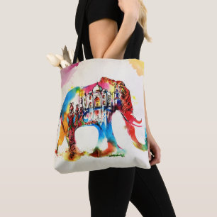 Tote Bag Inde Elephant Vintage voyage Love Aquarelle