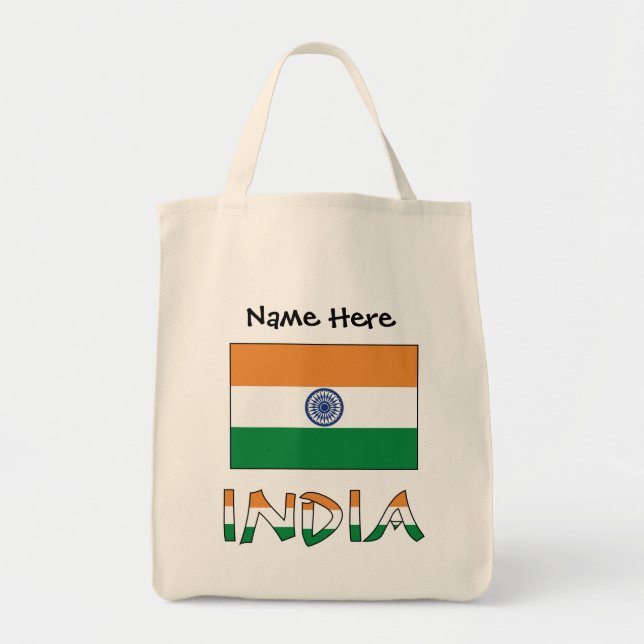 Tote Bag India and Indian Flag with Your Name (Devant)