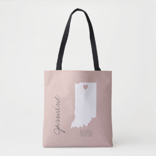 Tote Bag Indiana State map with heart personnaliser name