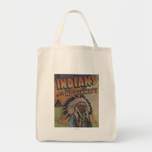 Tote Bag Indiens du nord-ouest - chef indien et Teepee