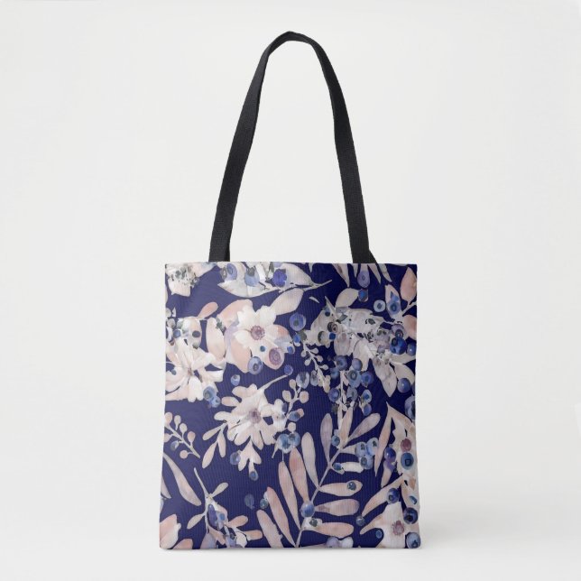Tote Bag Indigo de minuit Eucalyptus & Bleuet Botanique (Devant)