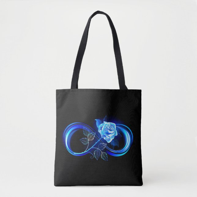 Tote Bag Infini lumineux avec rose bleue (Devant)
