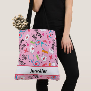 Tote Bag Infirmière Art Médicale Pink Nom personnalisé