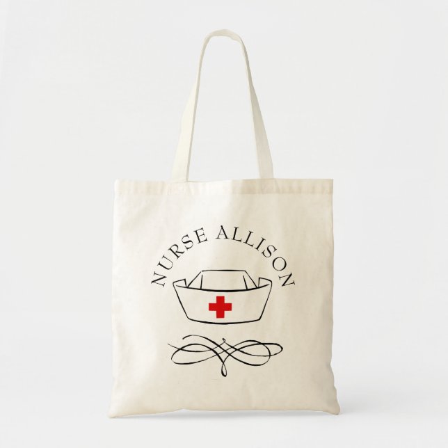 Tote Bag Infirmière Casquette Ajouter un nom (Devant)